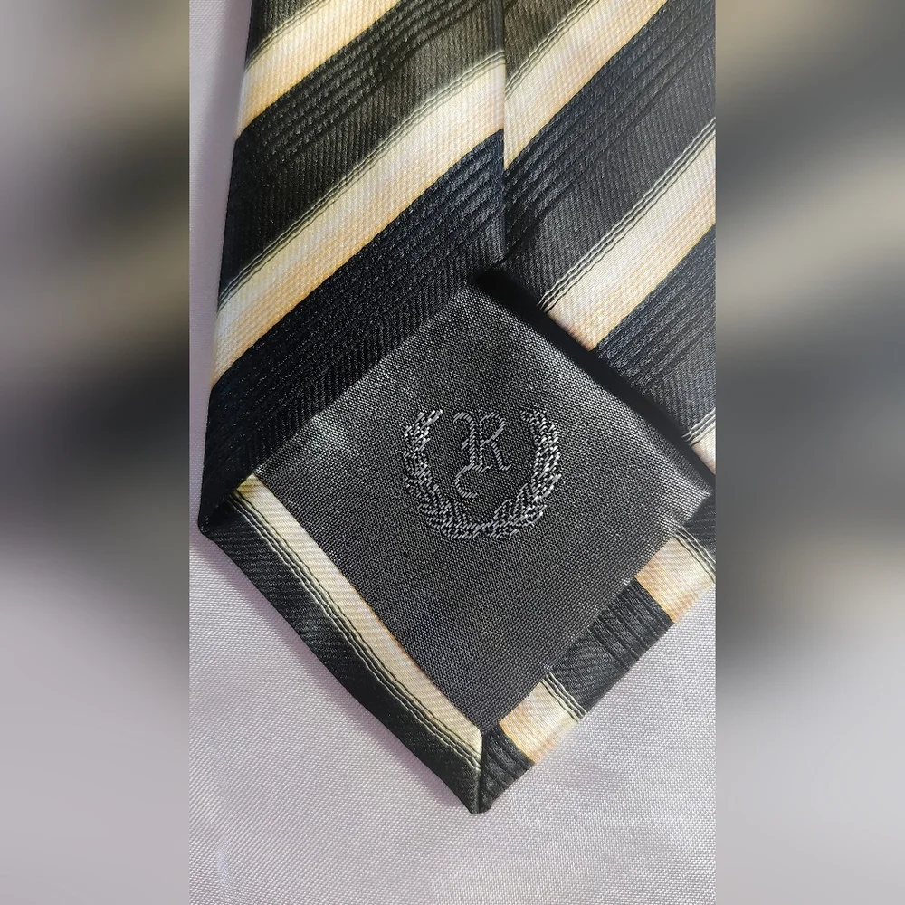 Retro Black and Gold Diagonal Striped Tie. New.. - Picture 4 of 7